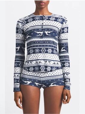 SKIMS Fair Isle Plush Pointelle Short Pajamas - Navy Deer Fairisle 3X